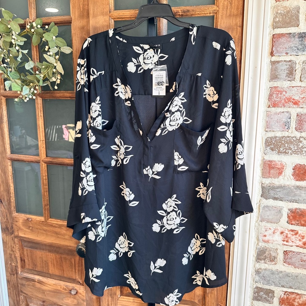 Torrid Harper Blouse Women Black Georgette Floral Flowy Feminine Office 5X 28